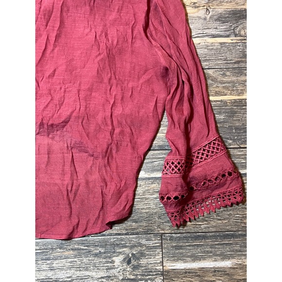 By Together Rust Crochet Lace Surplice Bell Sleeve High Low Blouse Small Peasant - Picture 9 of 9